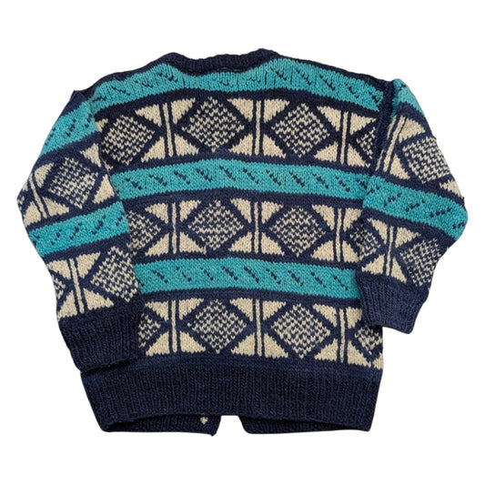 80s Women's Hand-Knit Wool Cardigan Sweater