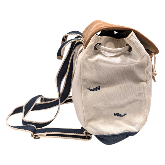 90's LL Bean Canvas Purse Boat & Tote Backpack with AOP Embroidered Whales