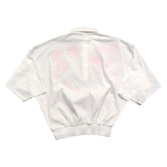 80s Women's Bright Pink Flower Sparkly Pullover Shirt