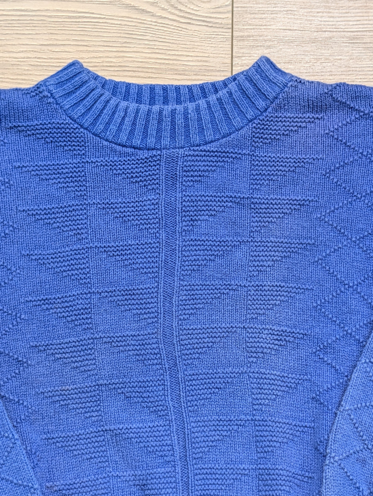 80s/90s Youth Royal Blue AOP Diamond Patterned Knit Sweater