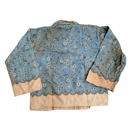70s Women's Distressed Bandana and Floral Design Button Down Top