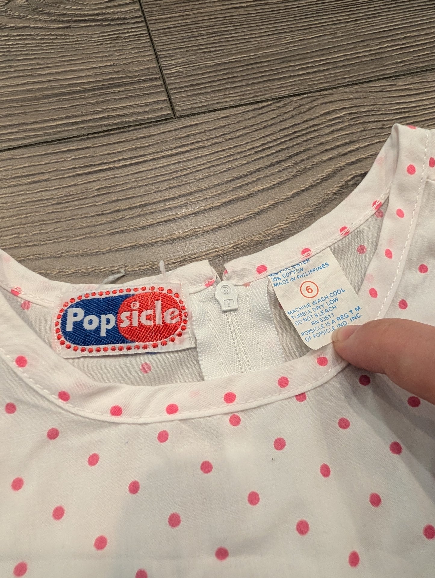 '80s Youth White and Pink Flower and Polka Dot Dress with Sash Tie Belt
