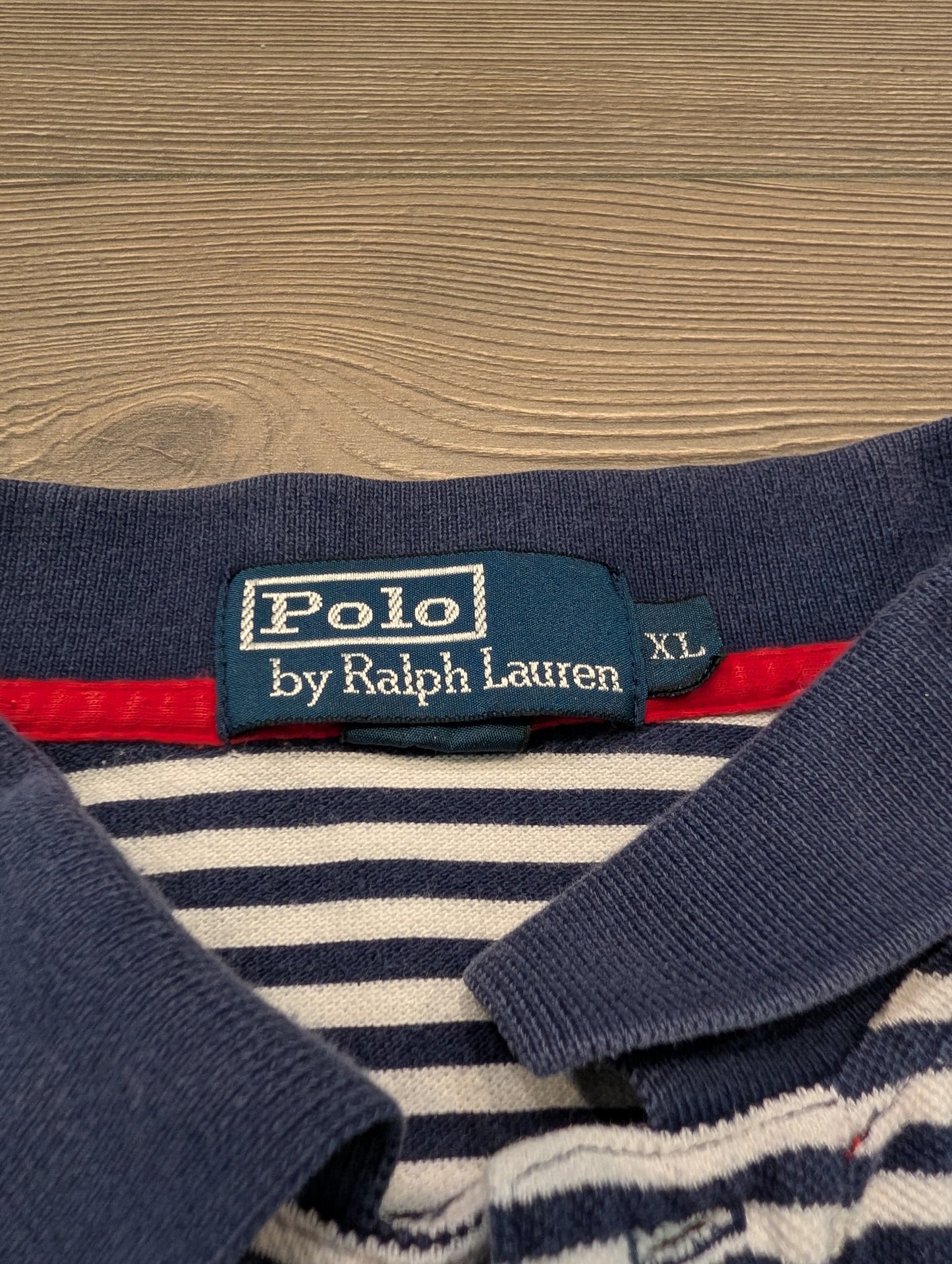 90s/Y2K Ralph Lauren Blue and White Striped Nautical Polo Shirt