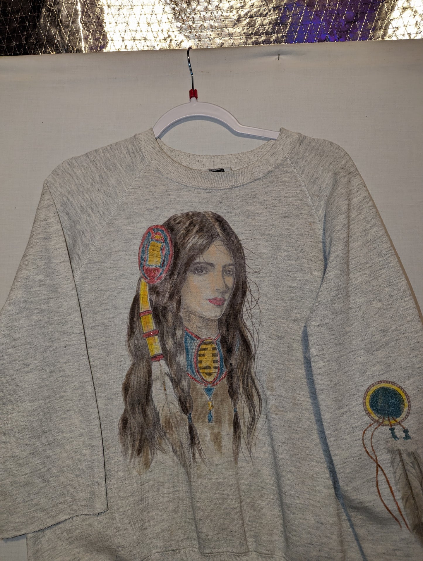 80s / 90s Custom hand drawn Native American Indigenous art crewneck sweatshirt