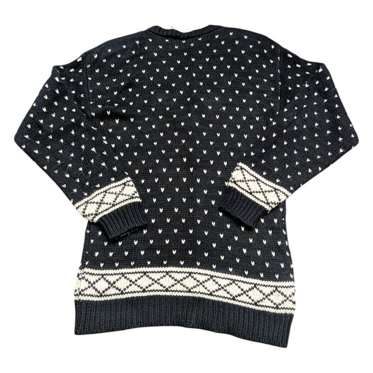 80's /90's Women's Navy Hand Knit Flower and AOP Heart Sweater