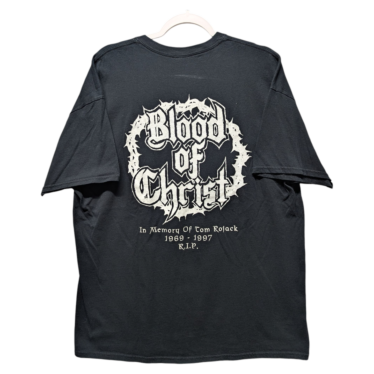 Mid 2000's Blood of Christ Tom Rojack Memorial Metal T Shirt