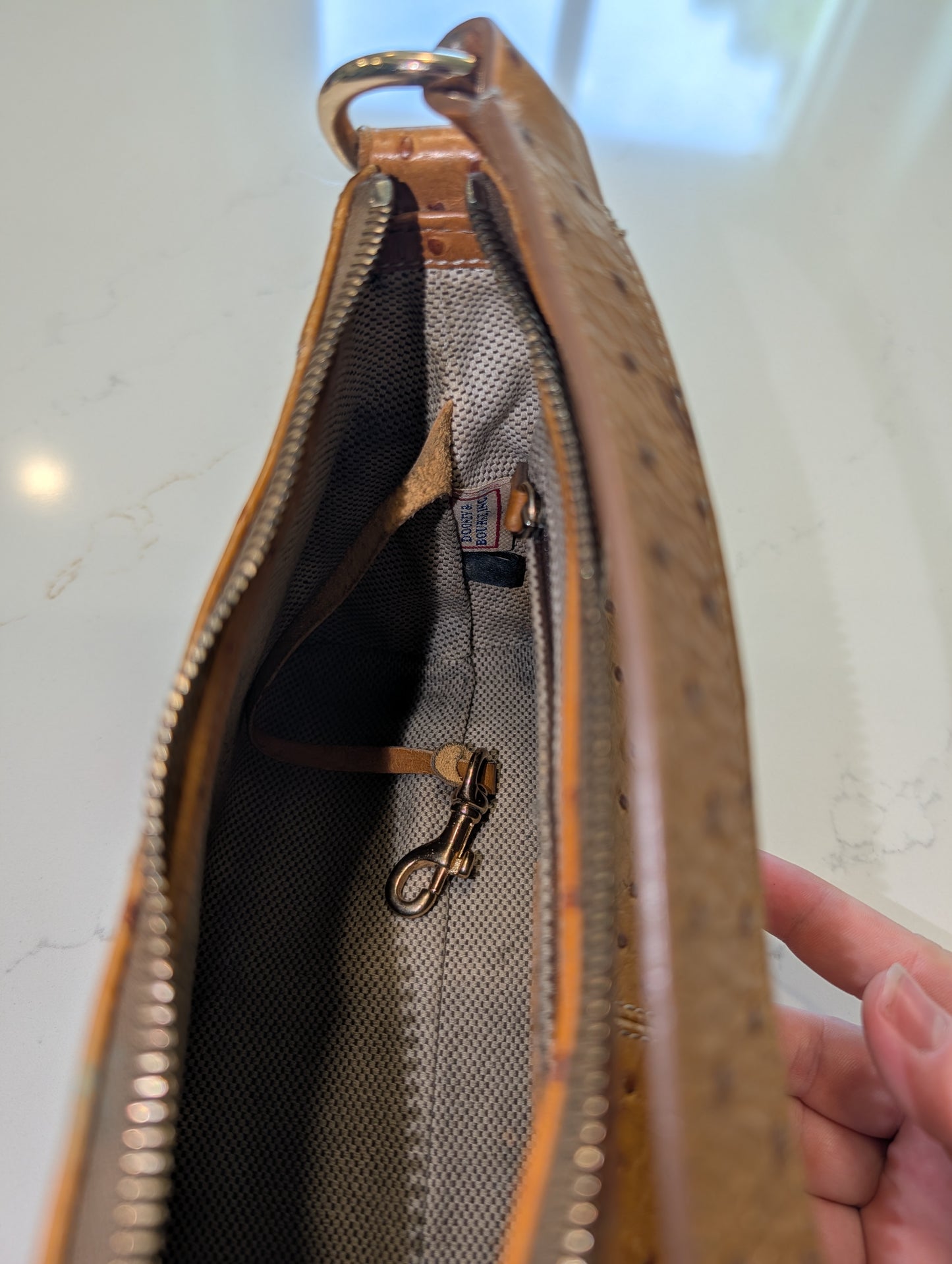 80s/90s Dooney & Bourke Honey Color Ostrich- Embossed Shoulder Bag
