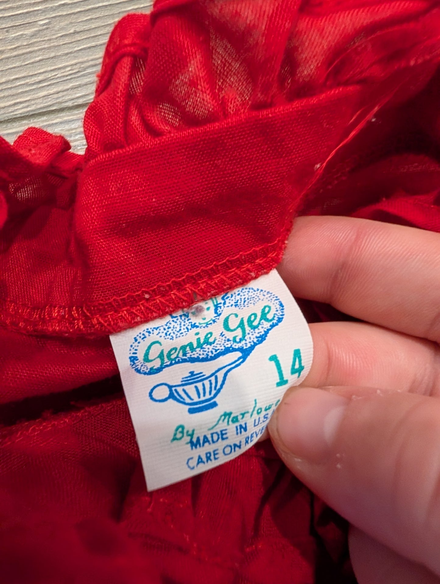 80s Youth Bright Red Ruffled Mock Neck Button- Up Shirt