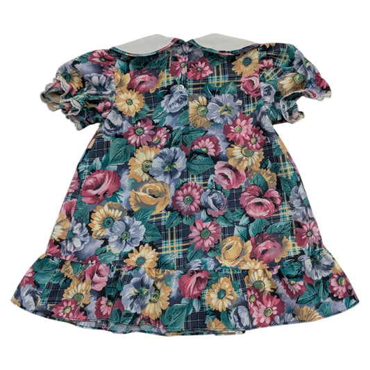 90s Youth AOP Flower and Plaid Dress with Large White Peter Pan Collar
