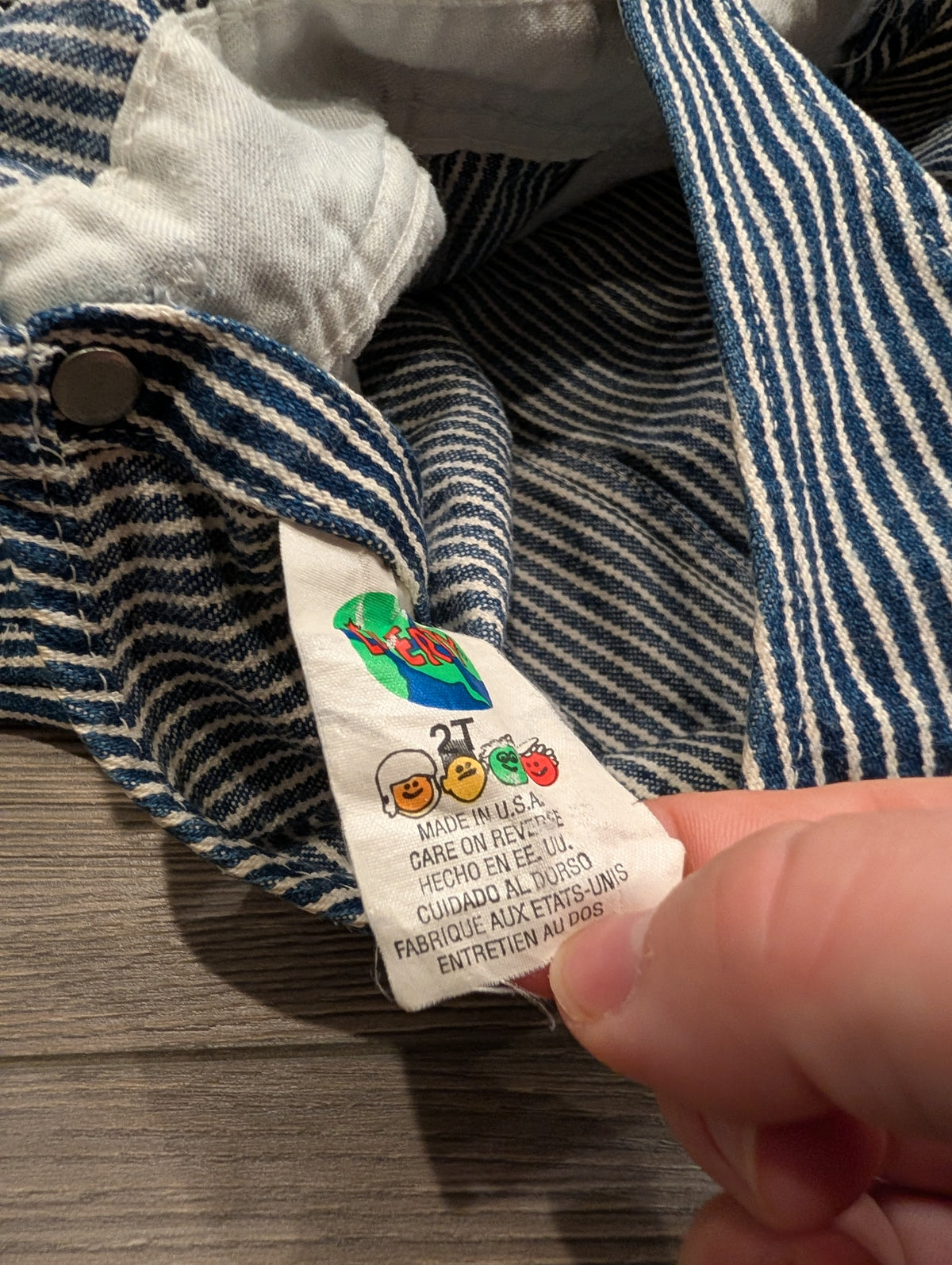 80s/90s Kid’s Liberty Denim Blue And White Striped Bib Overall Shorts
