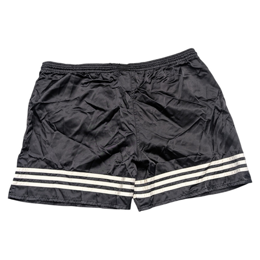 90s Adidas Black Satin Nylon Pinstriped Athletic Shorts