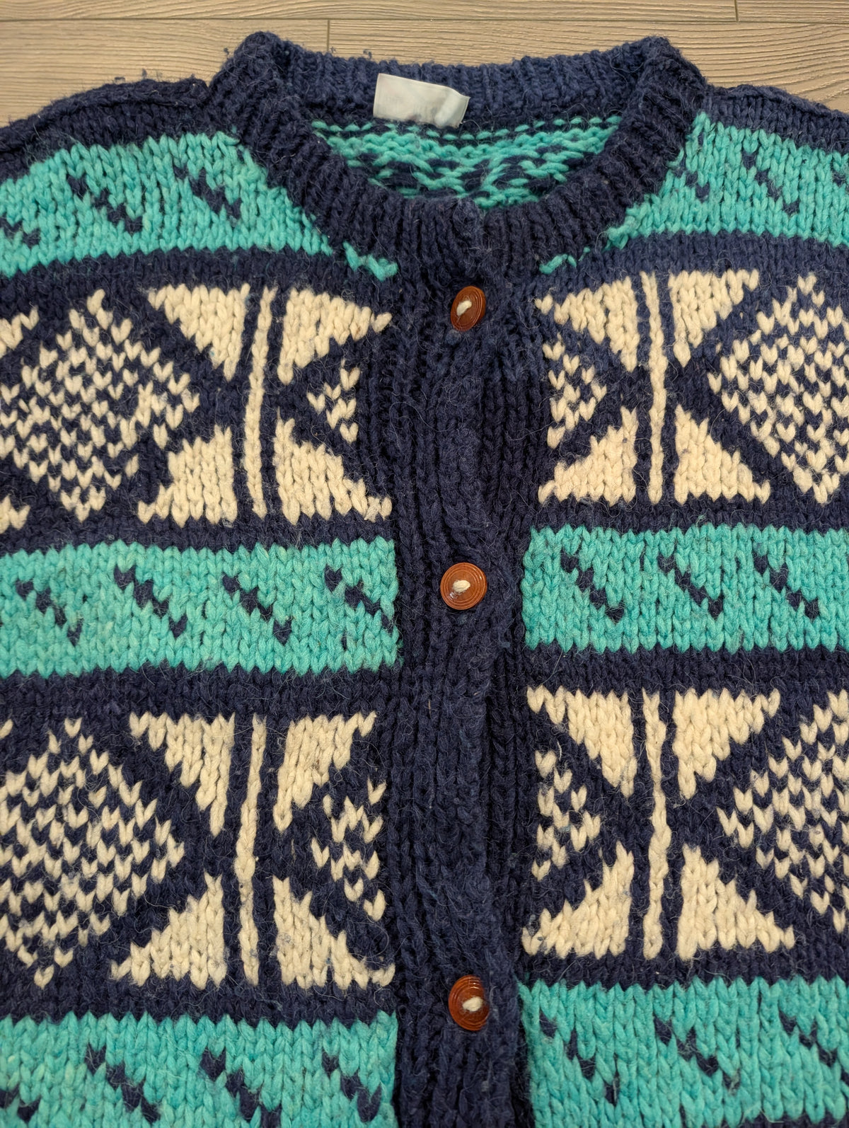 80s Women's Hand-Knit Wool Cardigan Sweater