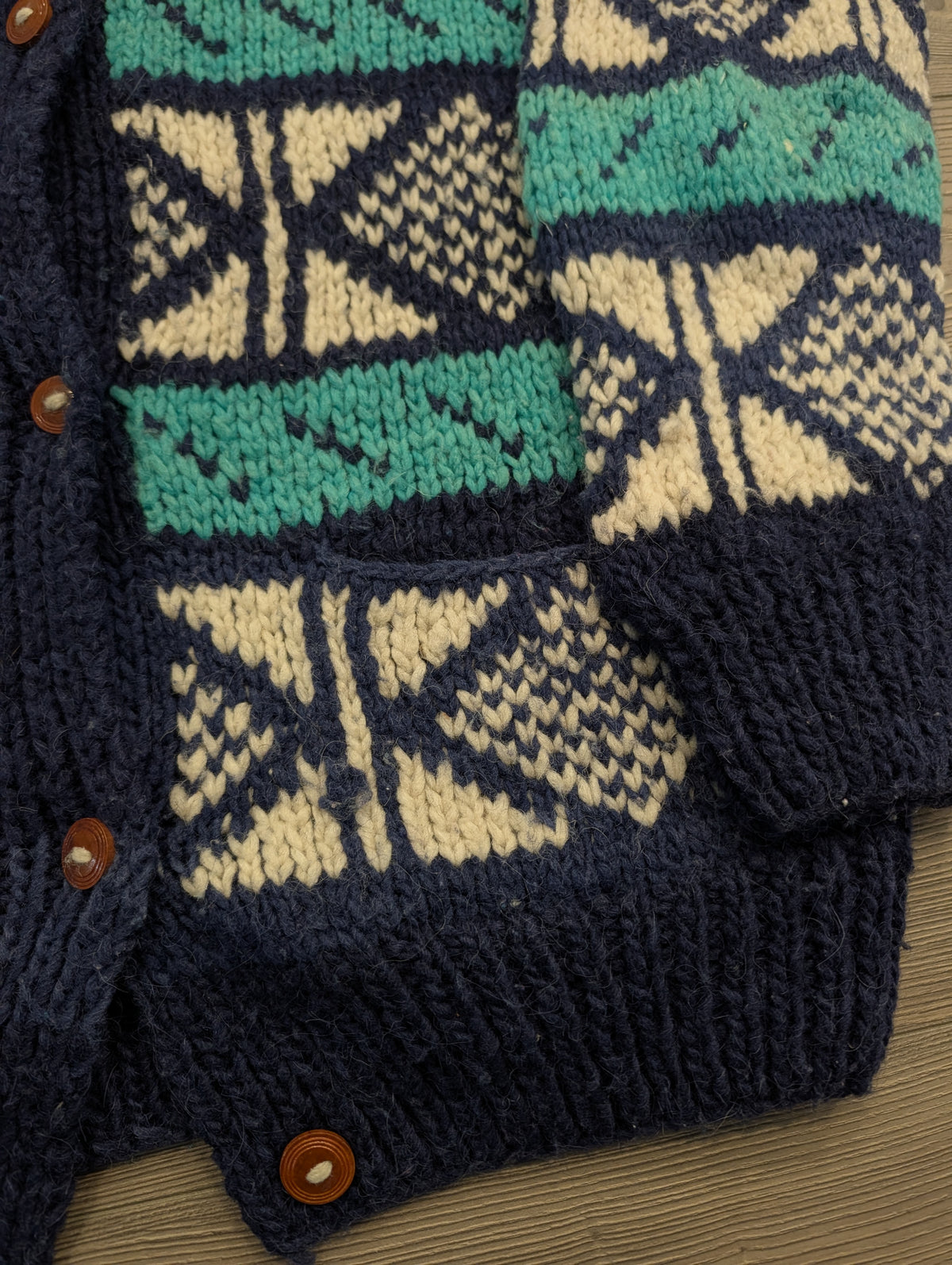 80s Women's Hand-Knit Wool Cardigan Sweater