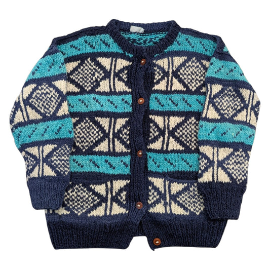 80s Women's Hand-Knit Wool Cardigan Sweater