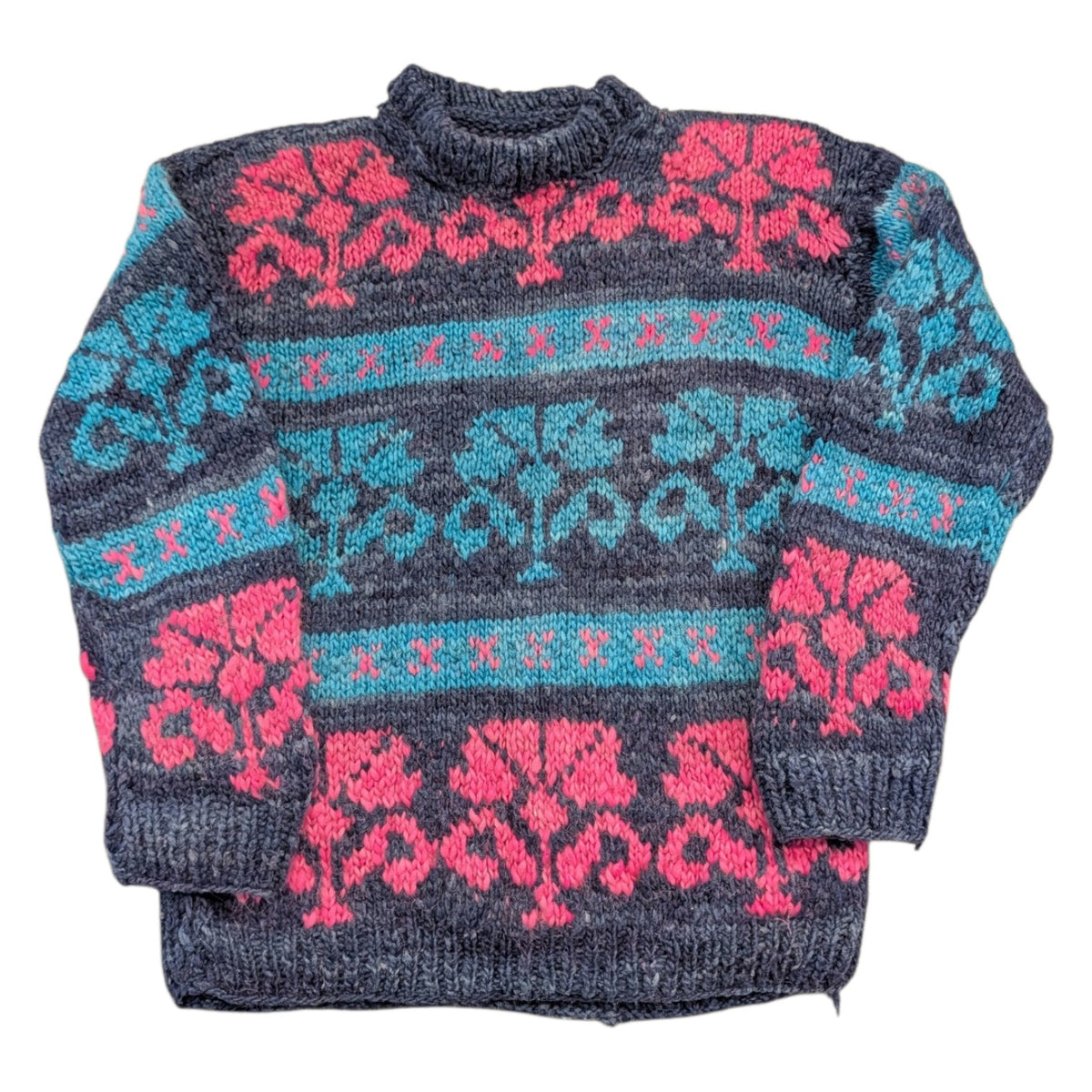 80s Women's Hand Knit Fair Isle Chunky Wool Sweater