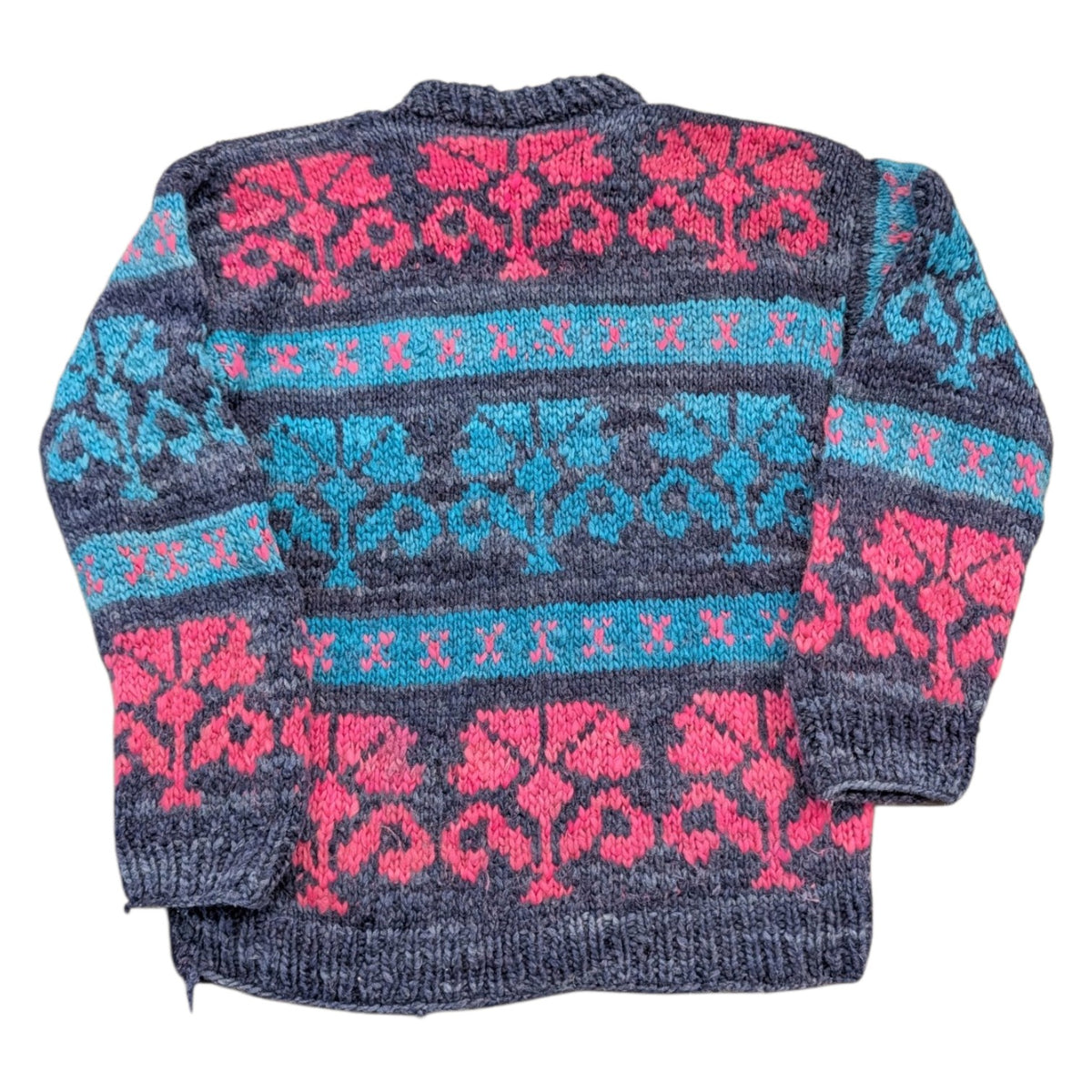 80s Women's Hand Knit Fair Isle Chunky Wool Sweater