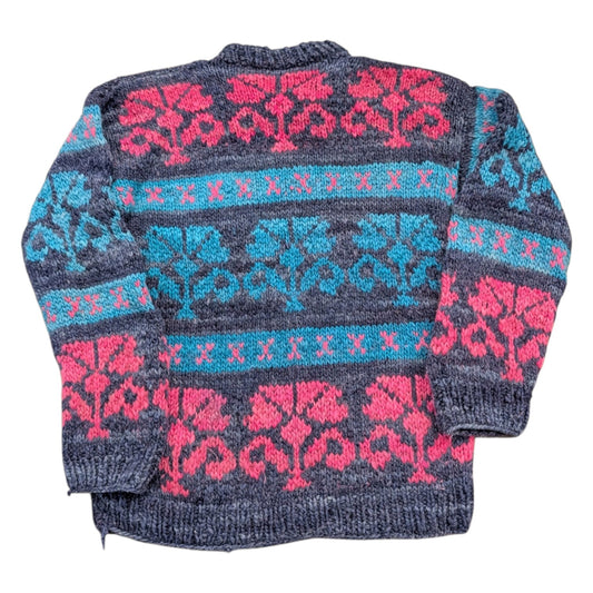 80s Women's Hand Knit Fair Isle Chunky Wool Sweater