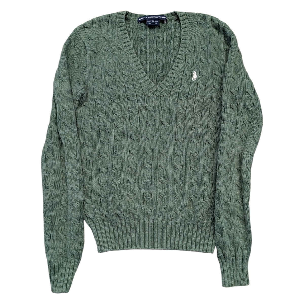 90s Women's Ralph Lauren Cable Knit V Neck Sweater
