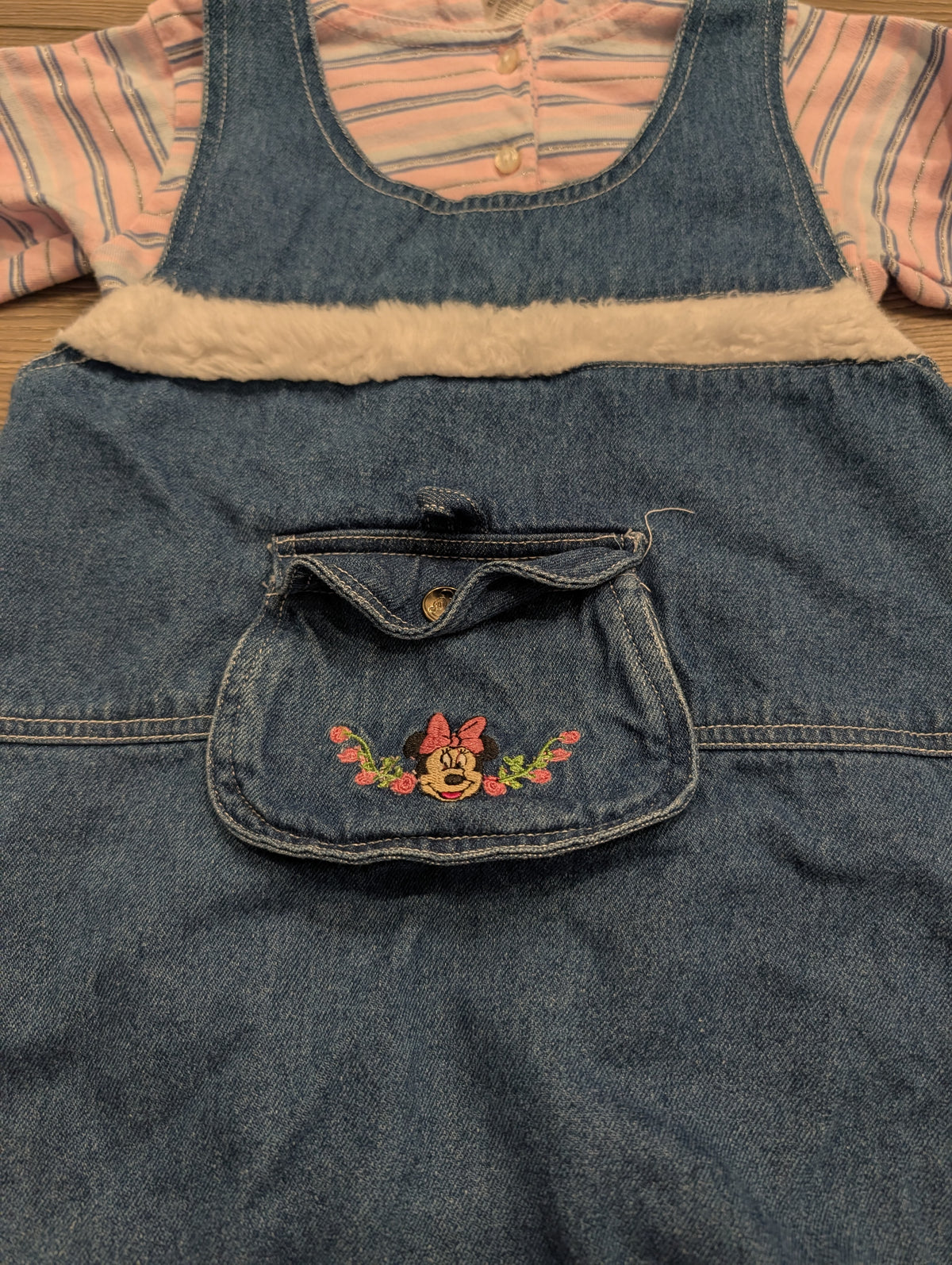 90s/Y2K Youth Mickey for Kids Minnie Denim Jumper Dress and Long Sleeve Onepiece Shirt set
