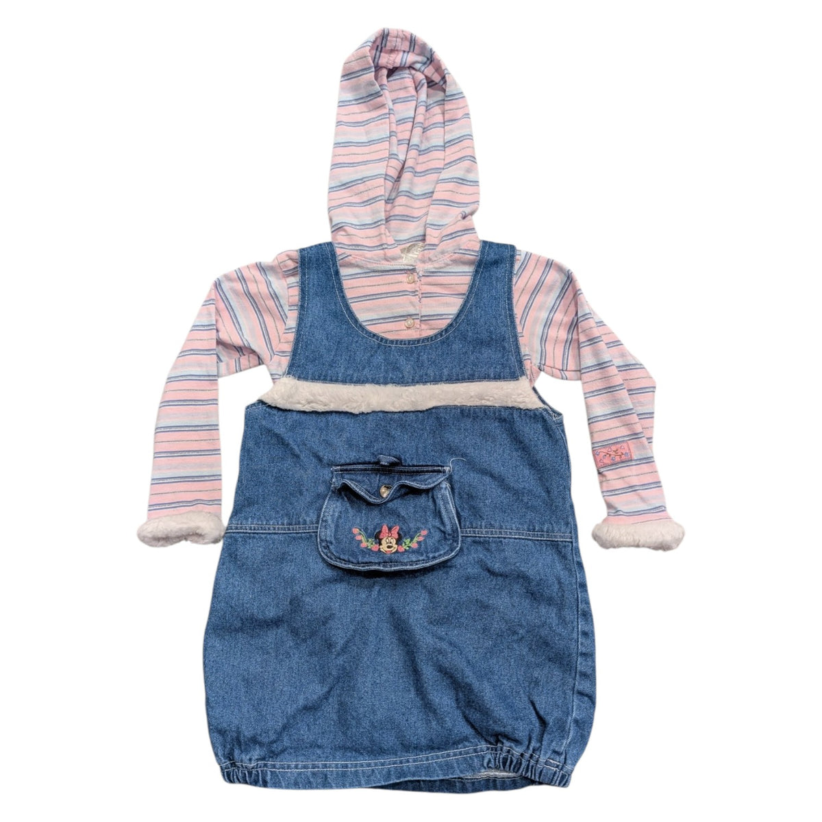 90s/Y2K Youth Mickey for Kids Minnie Denim Jumper Dress and Long Sleeve Onepiece Shirt set