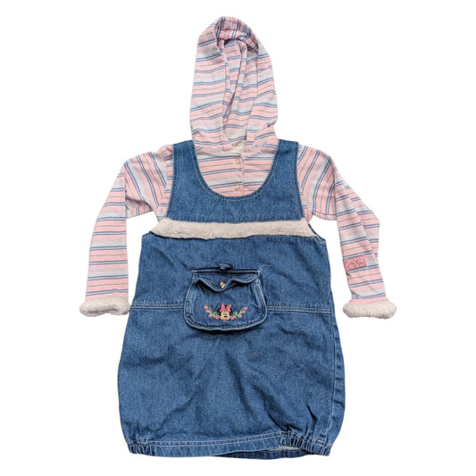 90s/Y2K Youth Mickey for Kids Minnie Denim Jumper Dress and Long Sleeve Onepiece Shirt set
