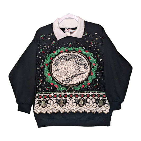 90s Christmas Snow Globe collared sweater