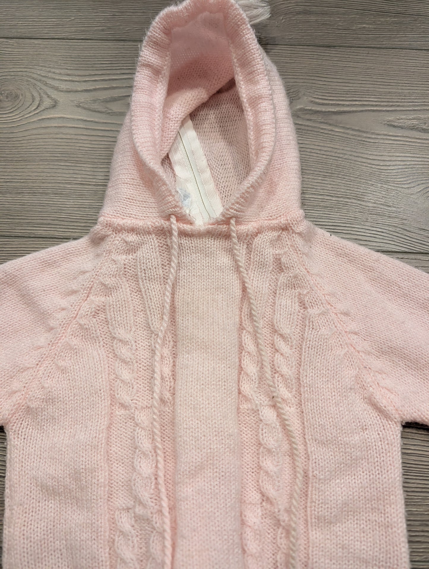 70's Youth Pink Knit Hooded Sweater with Pom Pom