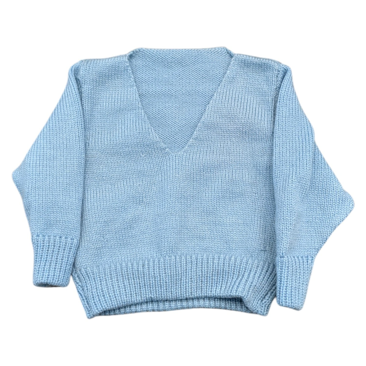 80s/90s Youth Solid Light Blue Pullover V-Neck Knit Sweater