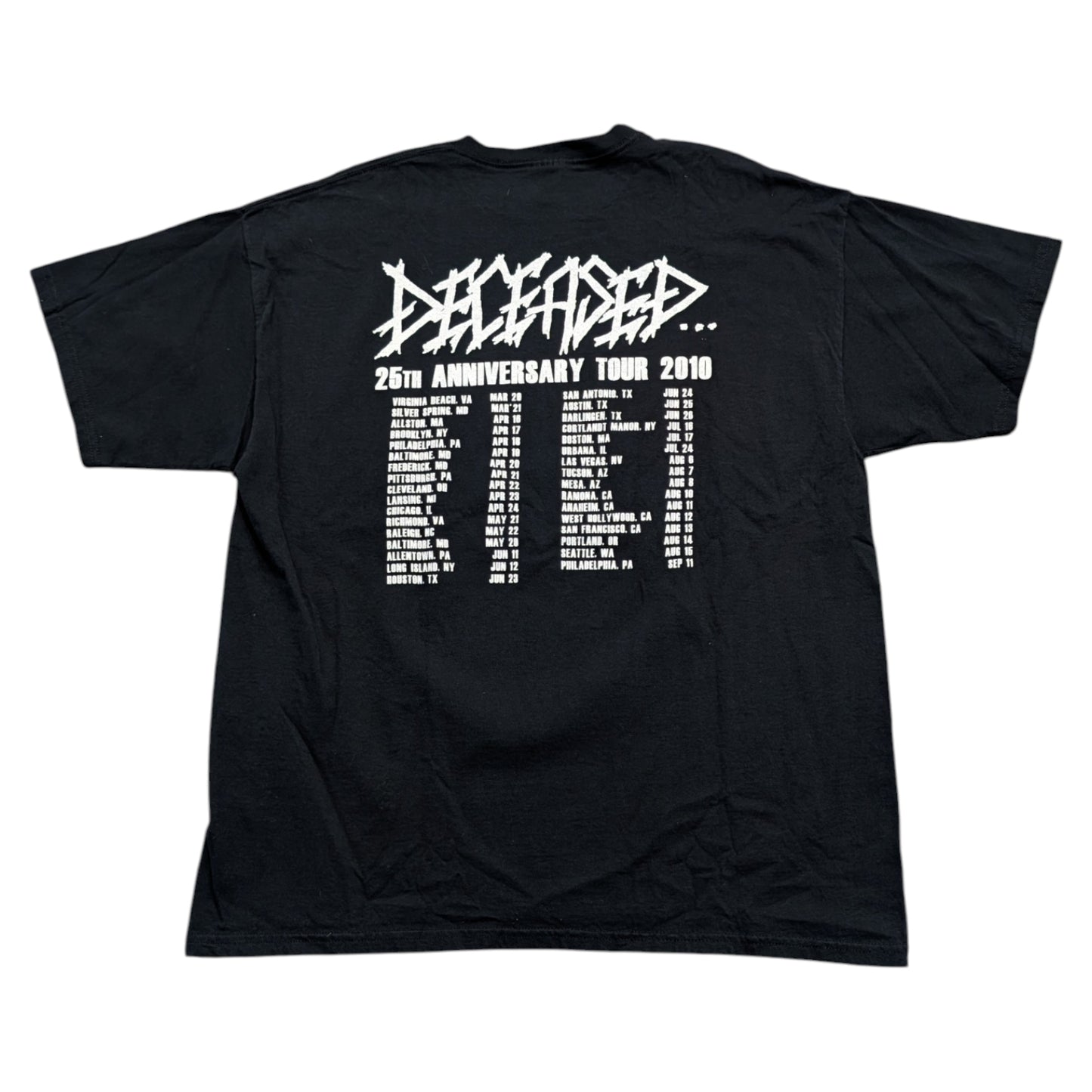 2010 Deceased 25th Anniversary Tour Metal Band T shirt