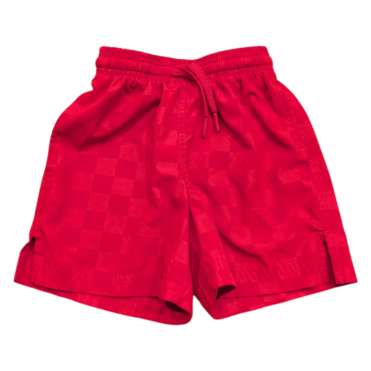 Youth Red Checkered Athletic Drawstring Shorts