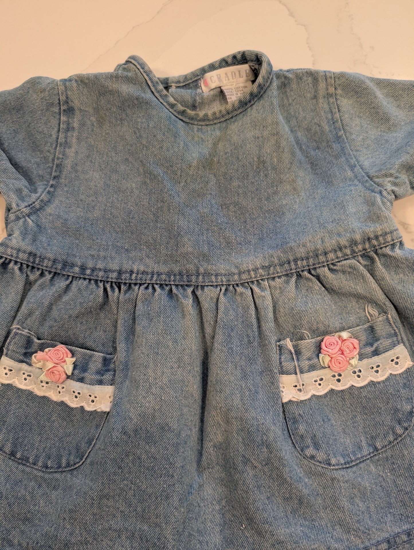 90s Youth Flowery Denim BabyDoll Dress