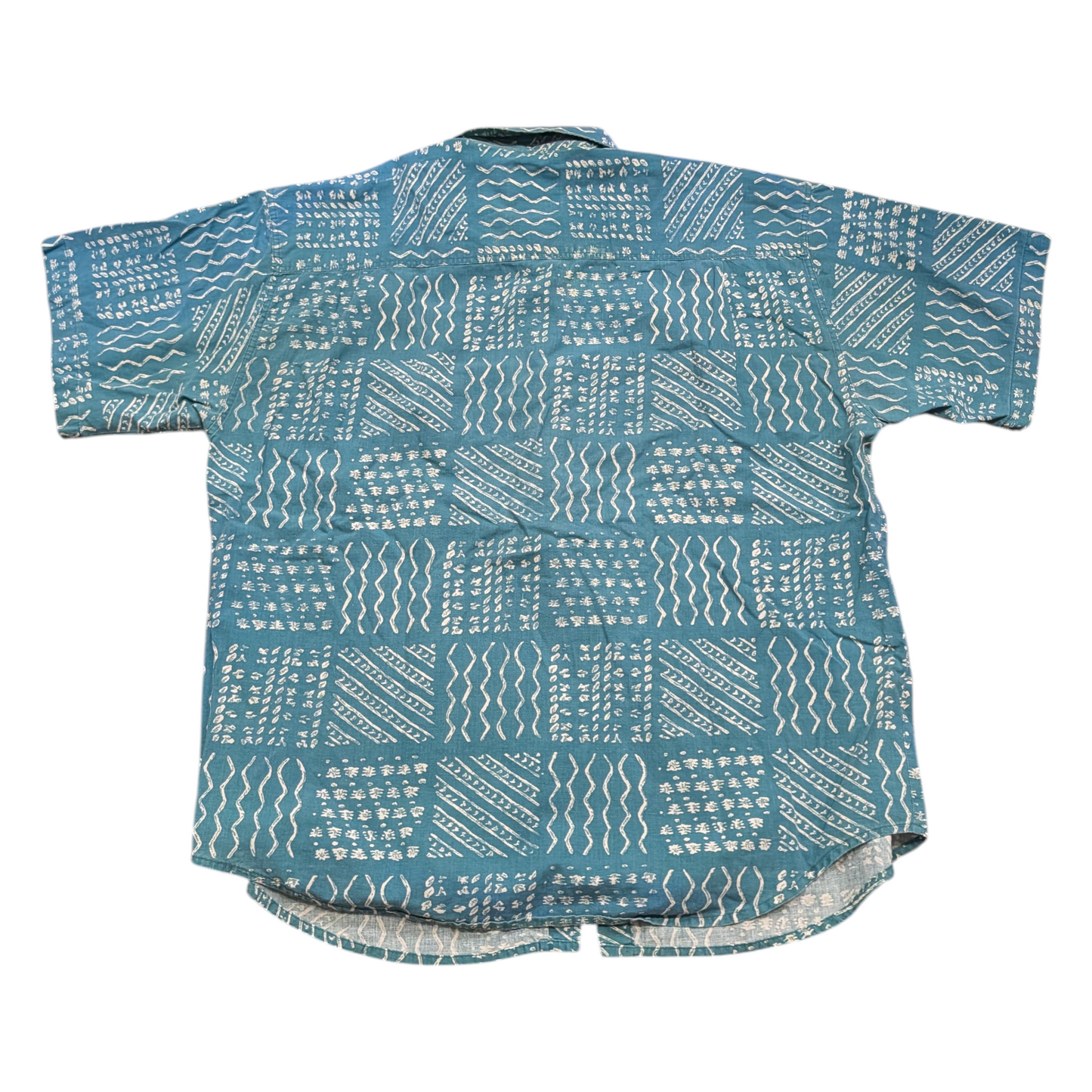 80's/90's AOP White Line-Patterned Dual Colored Button-Up Shirt