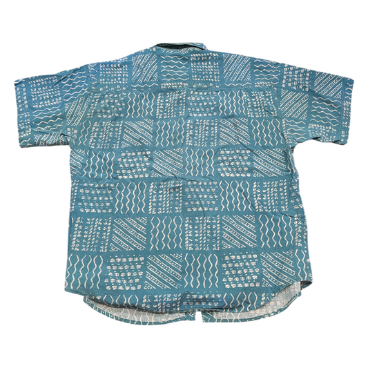 80's/90's AOP White Line-Patterned Dual Colored Button-Up Shirt