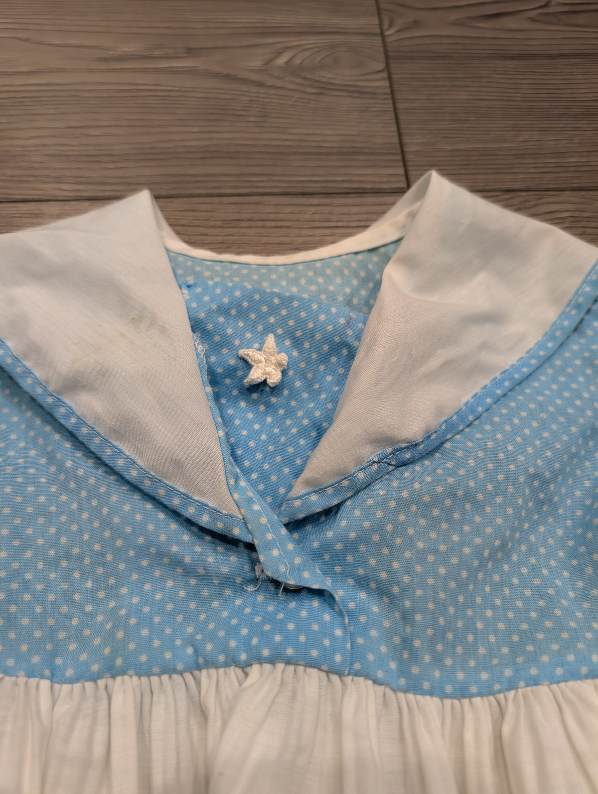 80s Youth Sailor Collar Blue and White Polka Dotted Pleated Dress
