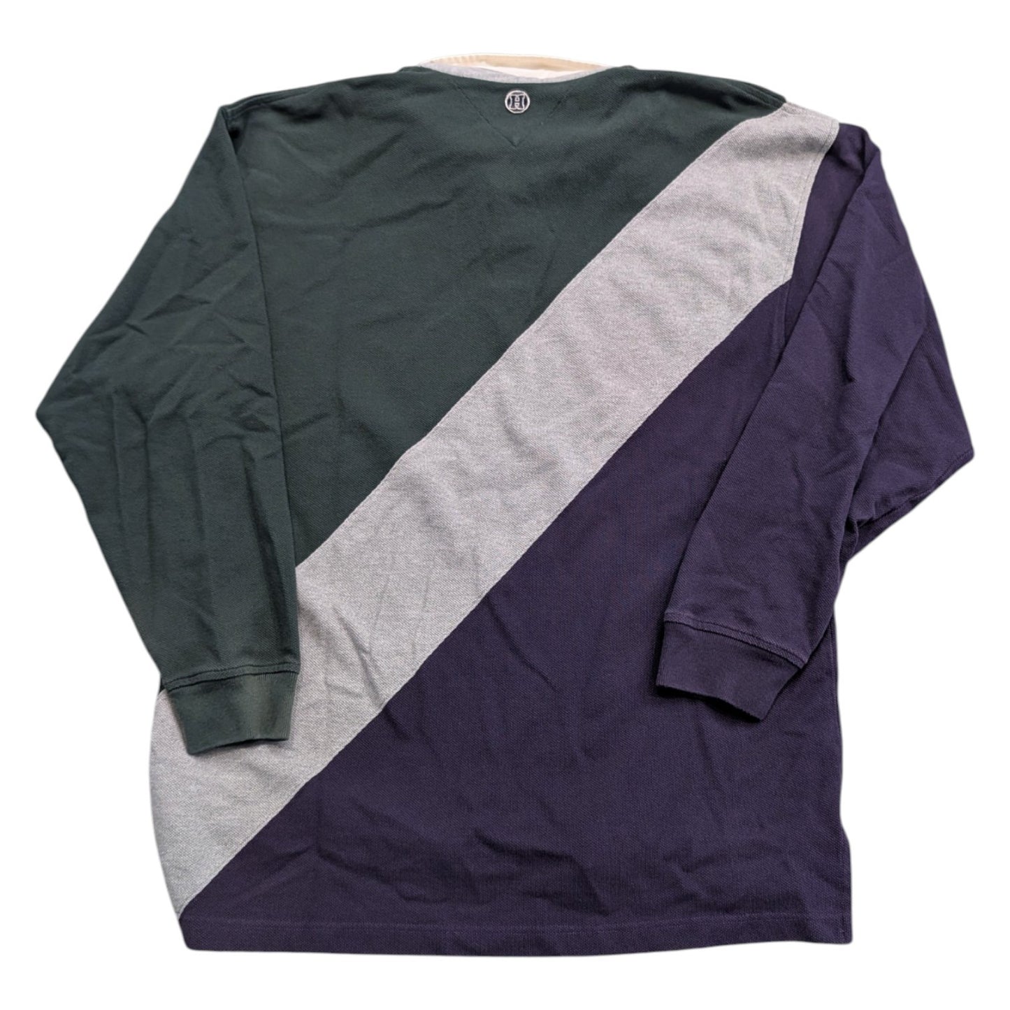 90s Tommy Hilfiger Textured Block Colored Long Sleeve Polo Shirt