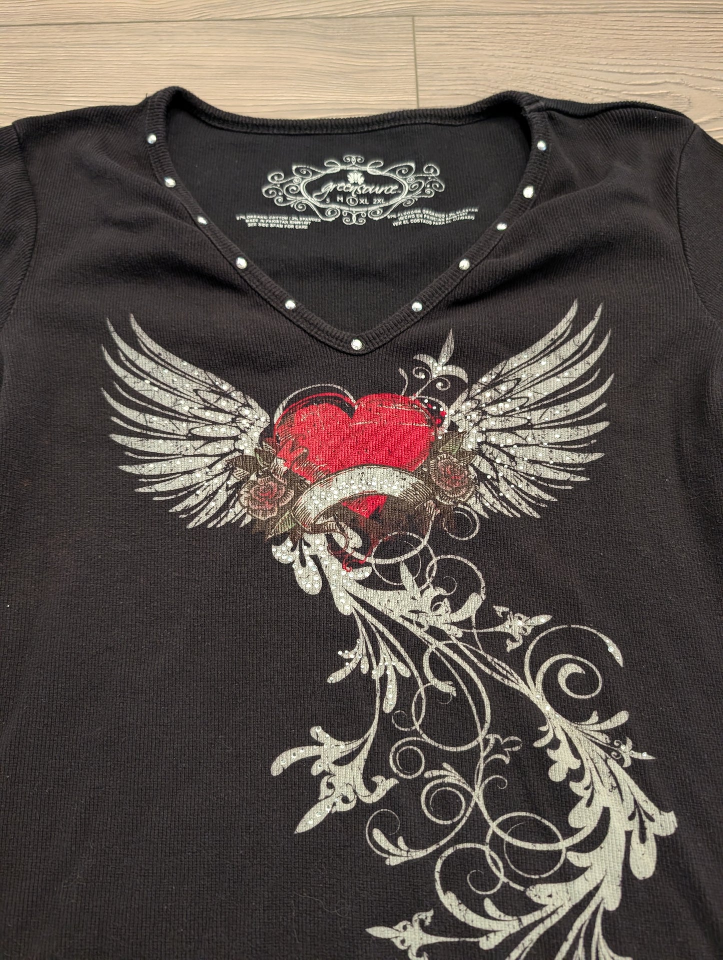 Y2K Women's Rhinestone V Neck Short Sleeve Shirt