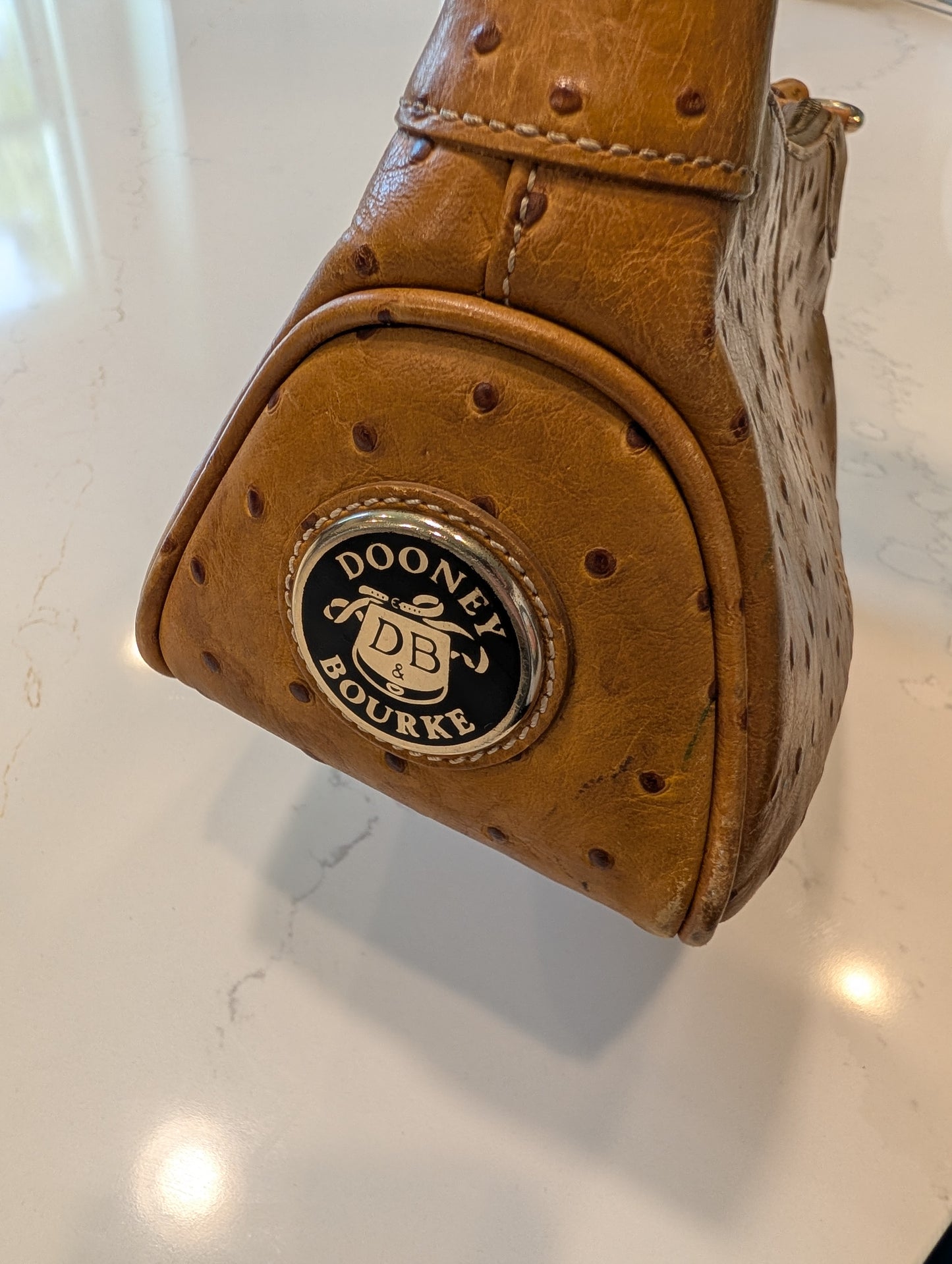 80s/90s Dooney & Bourke Honey Color Ostrich- Embossed Shoulder Bag
