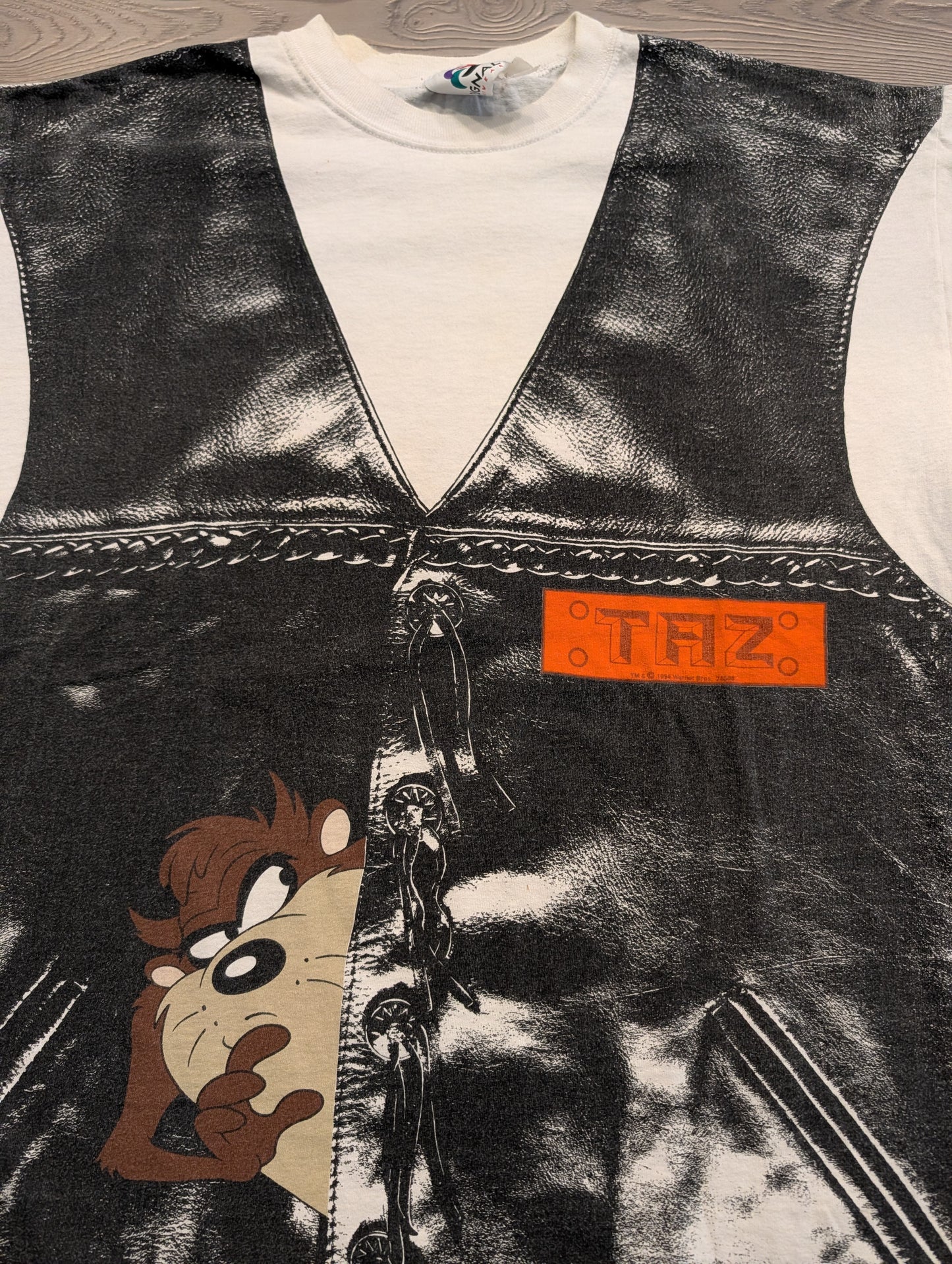 1994 AOP Tazmanian Devil Biker Vest Large Graphics Short sleeve T shirt