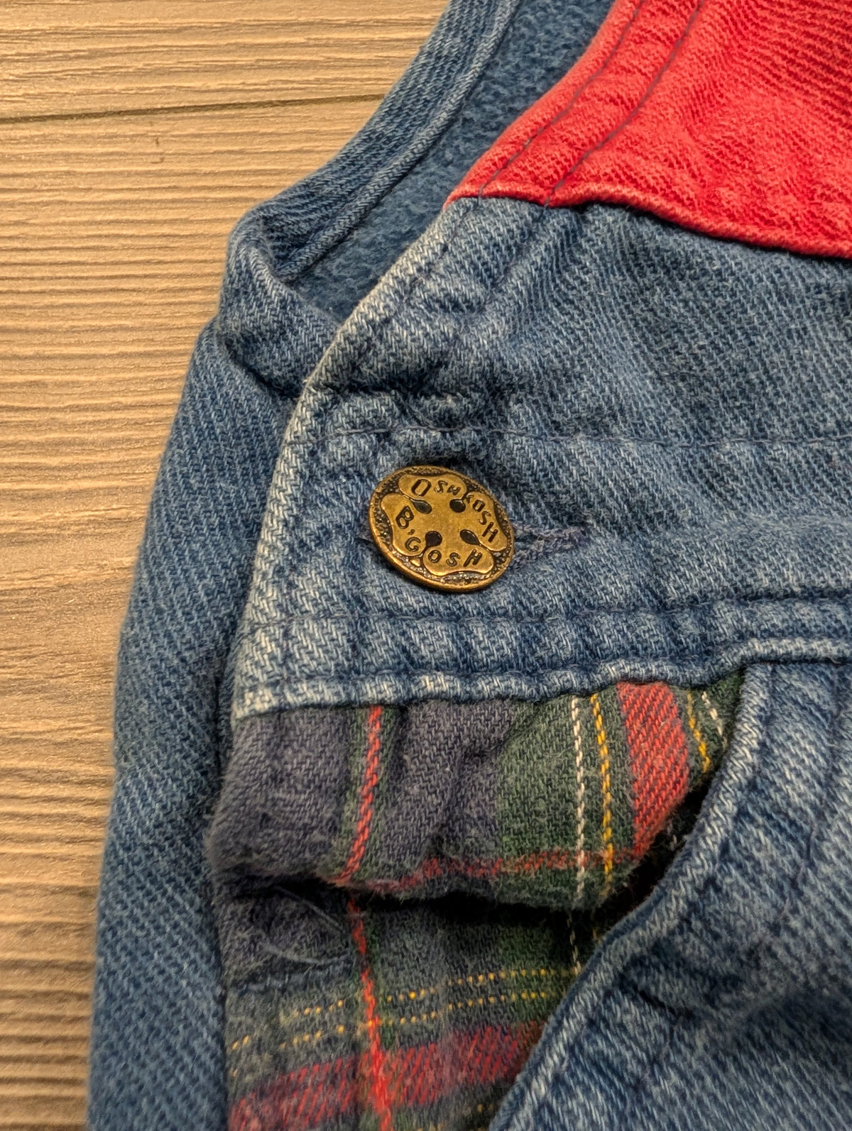 90s Youth OshKosh Plaid Accent Denim Overalls