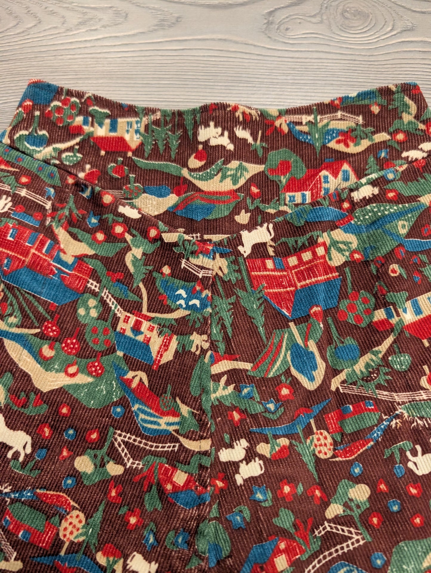 60s/70's Multi Color Farm Themed Courdoroy Mini Skirt
