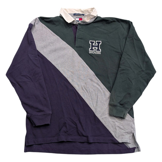 90s Tommy Hilfiger Textured Block Colored Long Sleeve Polo Shirt