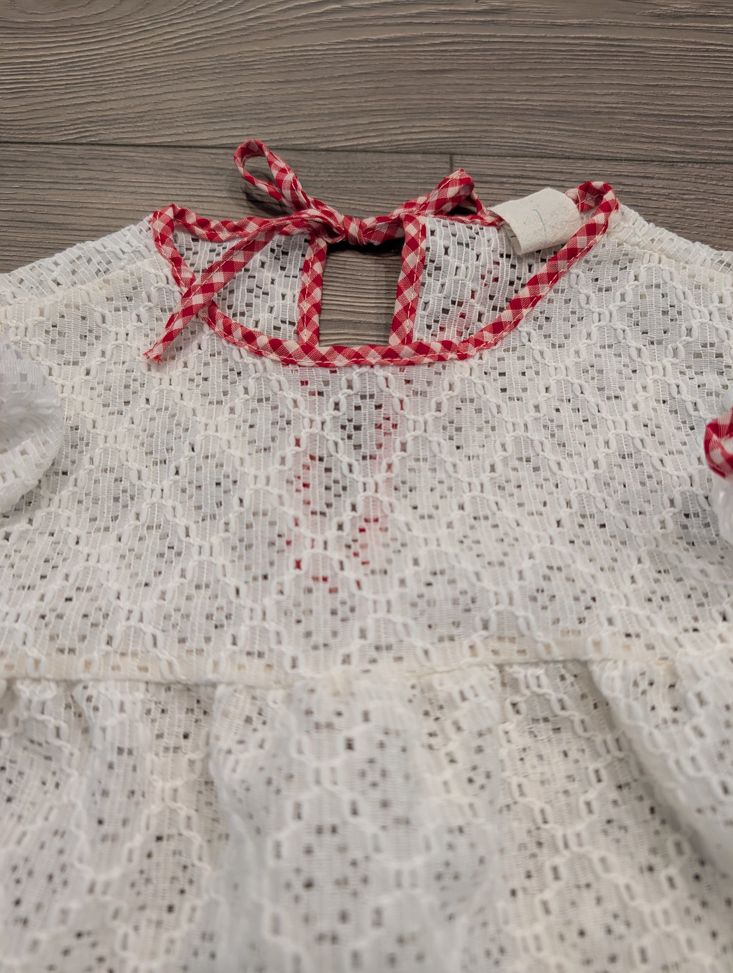 90s Youth Red Plaid Trimmed White Lace Cover Up Top