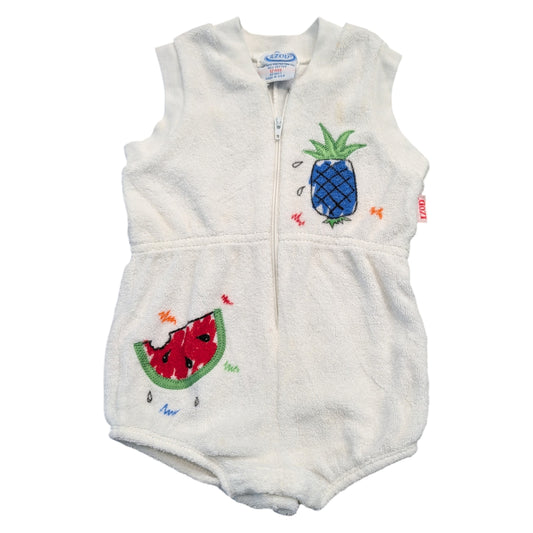 80s Youth Embroidered Fruit Terry Cloth One Piece