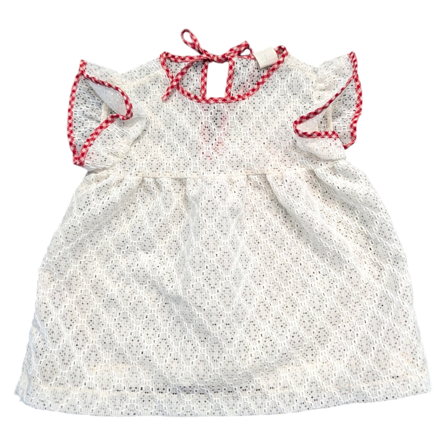 90s Youth Red Plaid Trimmed White Lace Cover Up Top