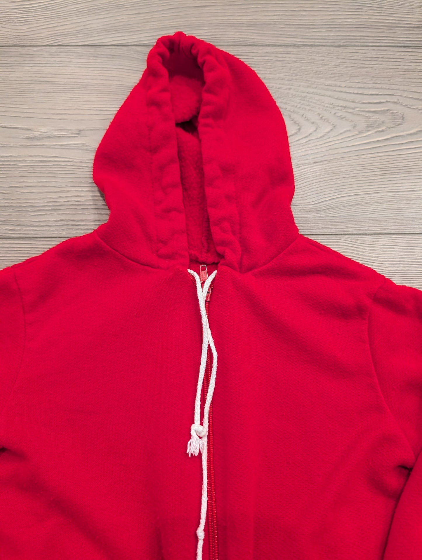 70s / 80s Youth Solid Red Hooded Full Zip Sweatshirt