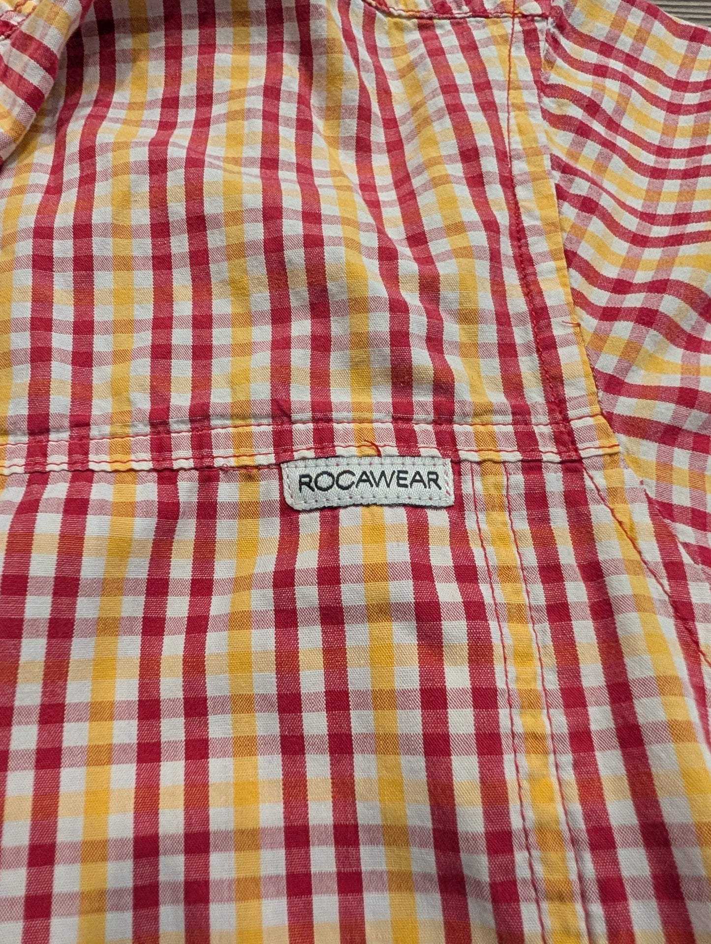 Y2K Rocawear Red and Yellow Plaid Button-up Short Sleeve Shirt