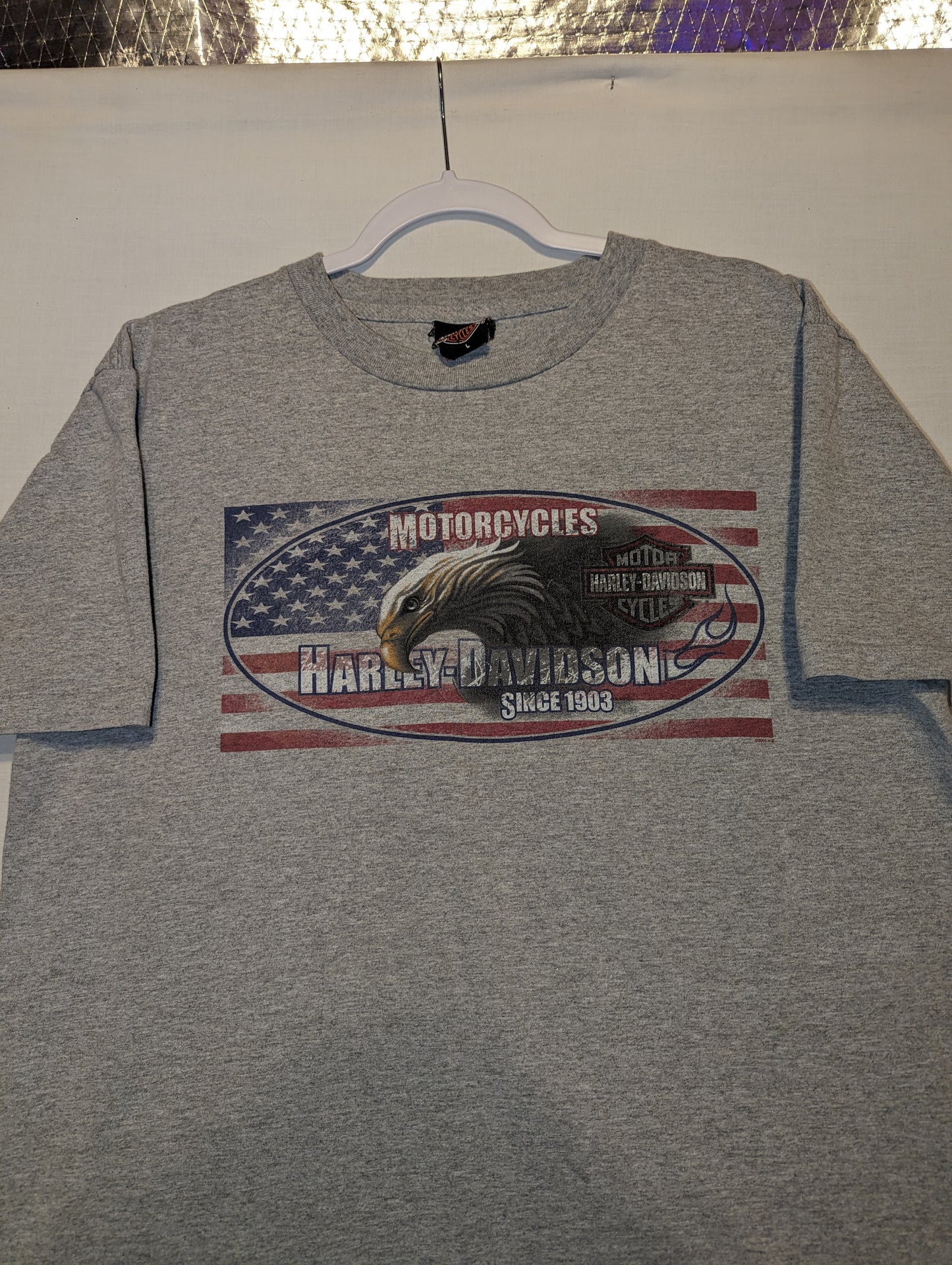 2005 Harley Davidson Eagle and American flag grey t shirt