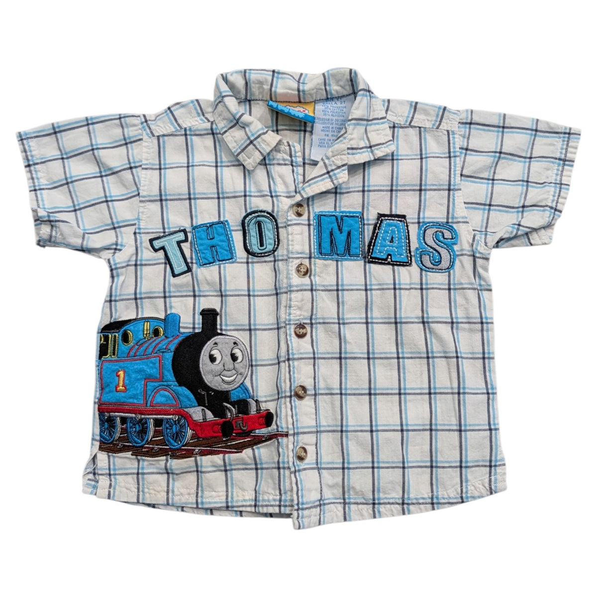 2007 Youth Thomas the Train Plaid Short Sleeve Button up Shirt