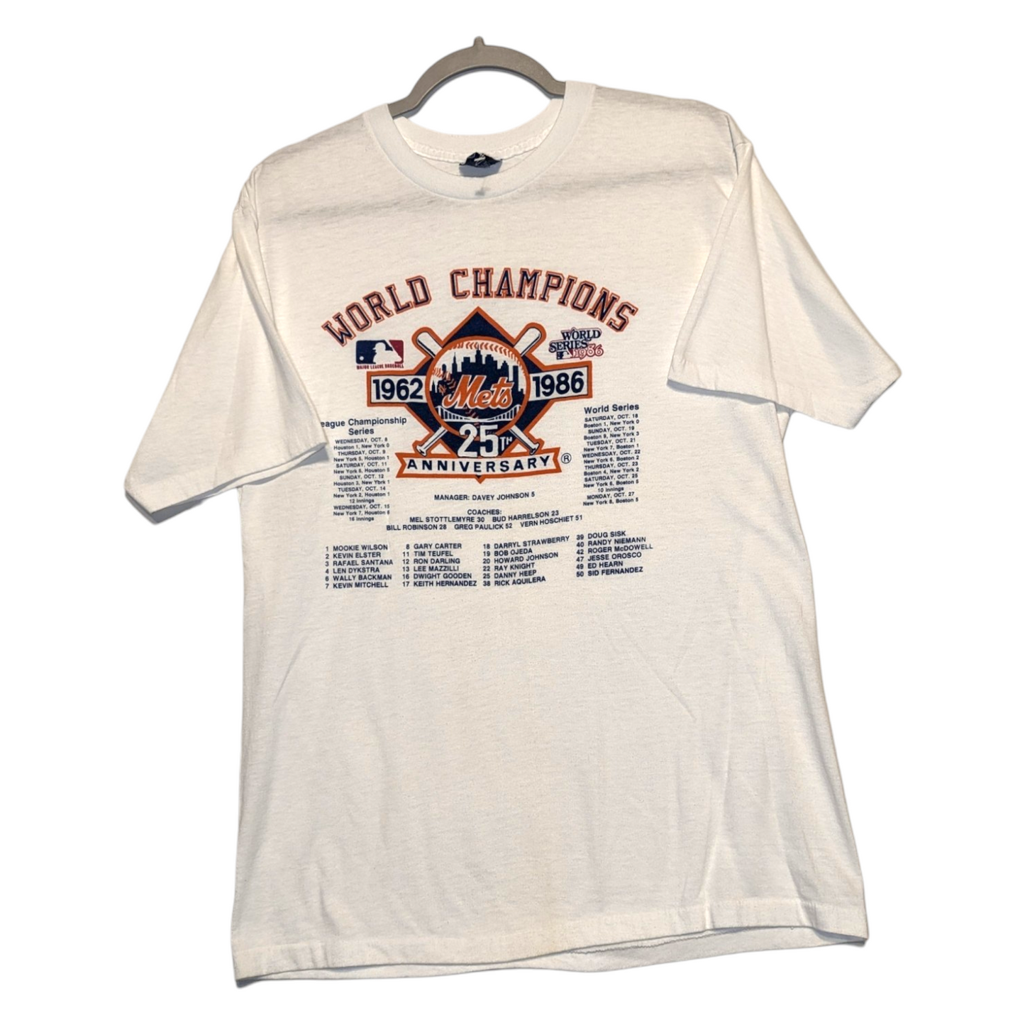 1986 NY Mets World Champions schedule t shirt