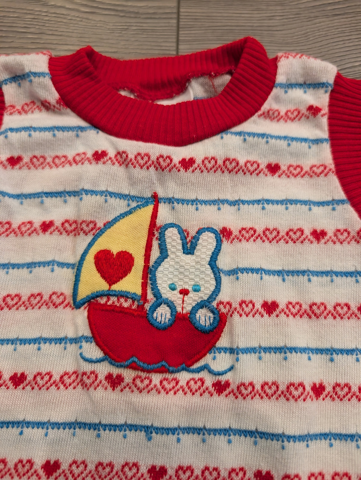 80s Youth AOP Hearts with Bunny in Sailboat Embroidered Graphic shirt